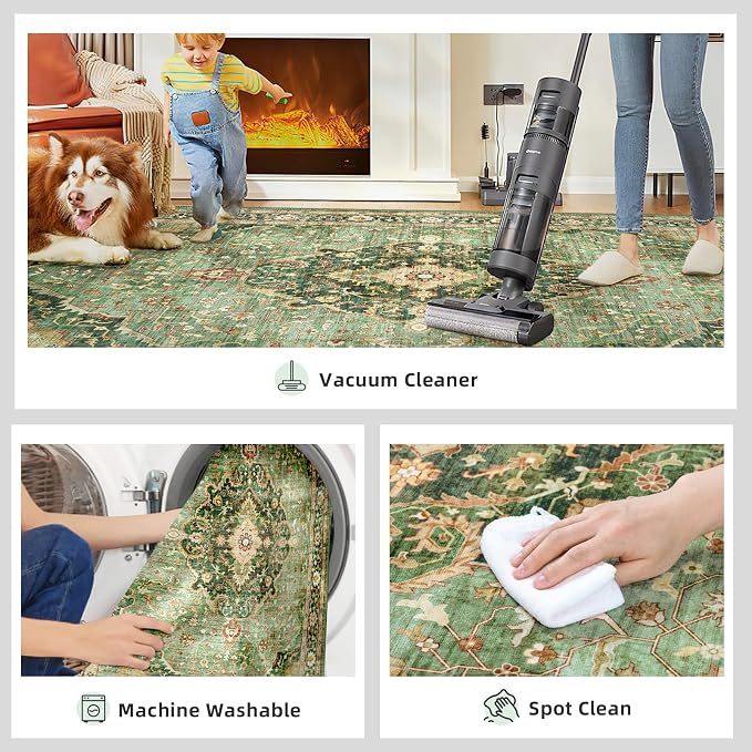 10x12 Green Rugs for Living Room Bedroom, Washable Area Rugs Non Slip Large Rug - Image 3