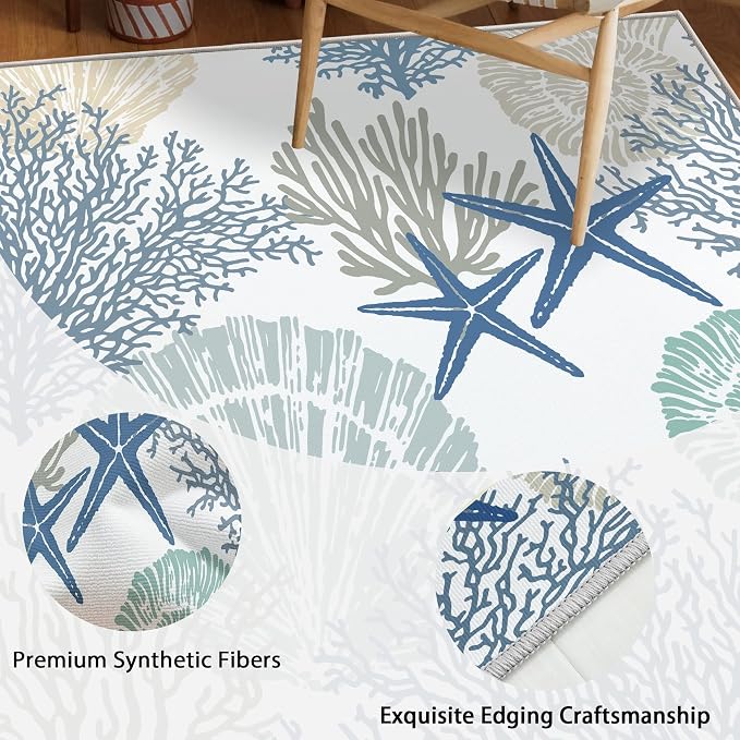 Tritard Coastal Area Rugs Nautical Beach Themed Non-Slip Machine Washable Rugs - Image 3