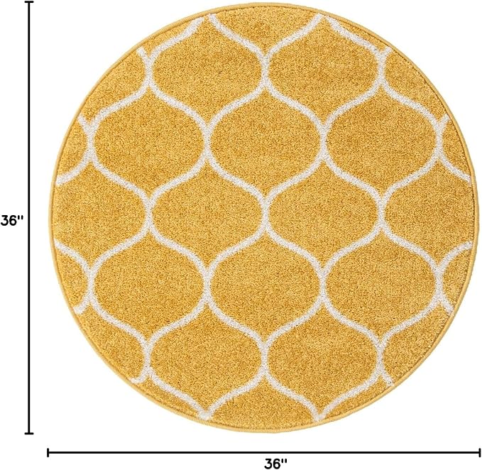 Rugs.com Lattice Frieze Collection Rug – 3' Round Yellow Medium Rug Perfect - Image 2