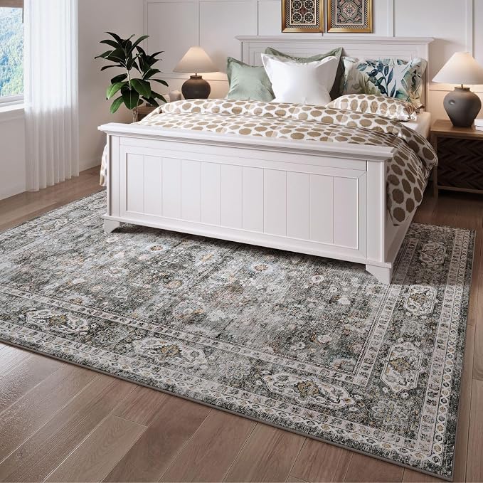 Rugcomf 8x10 Rug Washable Boho Soft Large Area Rug Non-Slip Faux Wool Vintage - Image 6