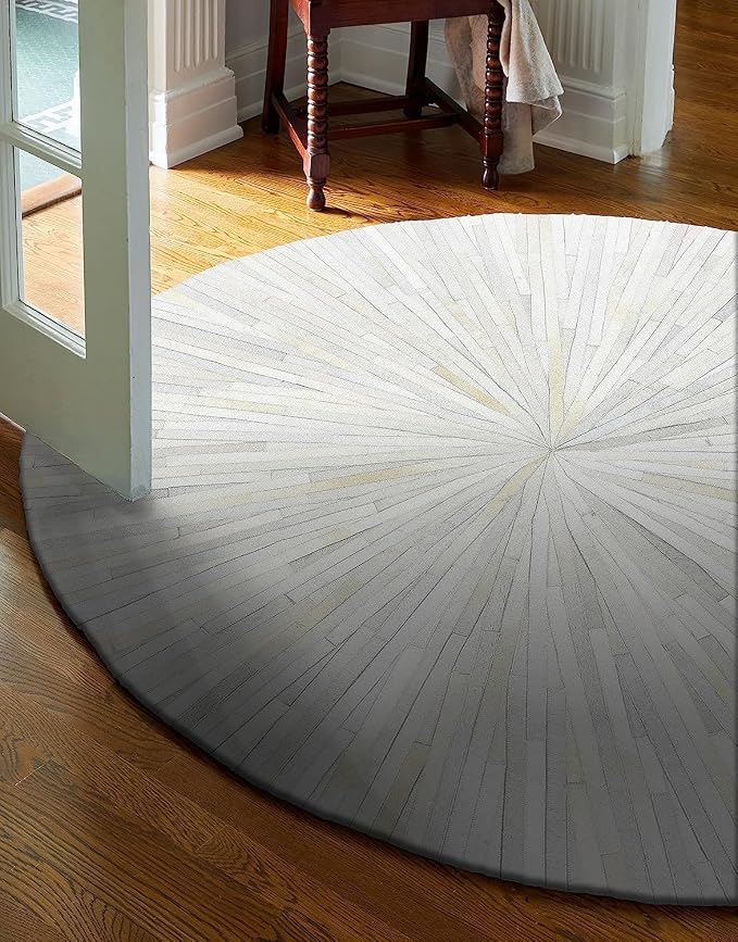 Faux Cowhide Round Area Rug | Non-Slip Leather Floor Carpet - Image 5