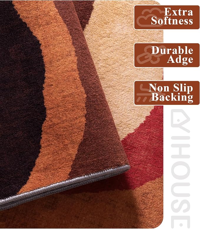 YIHOUSE Burnt Orange Rug 3x5 Washable, Farmhouse Brown Retro Carpets, Geometric - Image 3