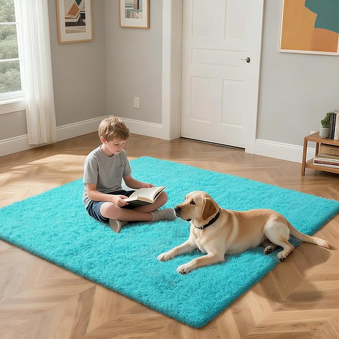 Teal Blue Rug Fluffy Rugs, 3x5 Teal Area Rugs - Image 4