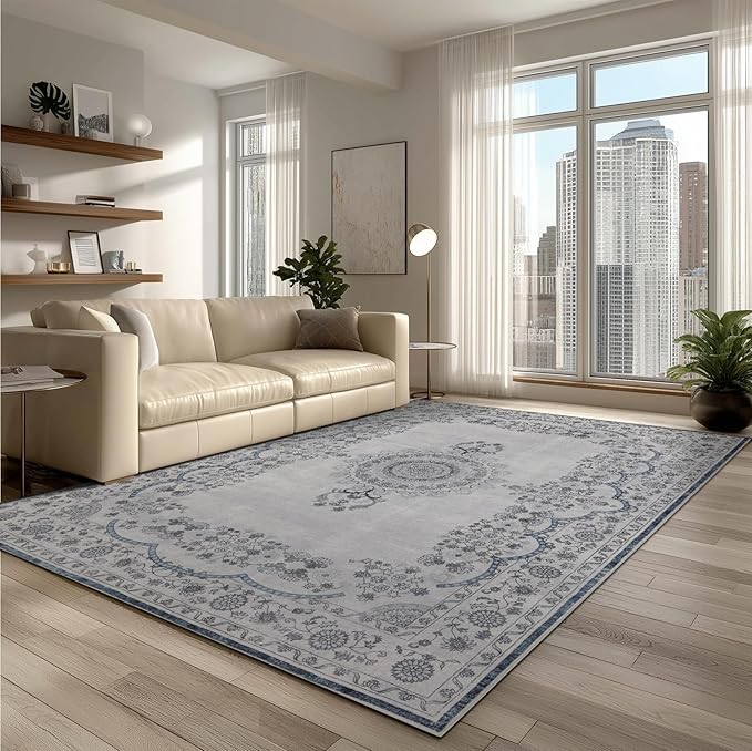 Washable Rugs 5x7 Area Rugs for Living Room, Thin Carpet for Bedroom, Soft Faux by KENODITANAreaRug