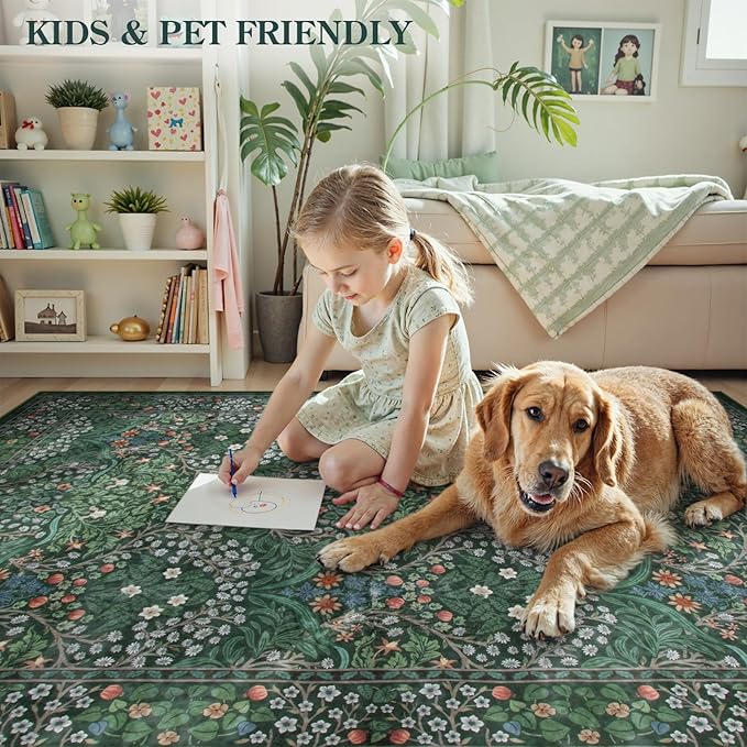 Lahome Floral Hallway Runner Rug Non Slip, Ultra-Thin Green Kitchen Runner - Image 4