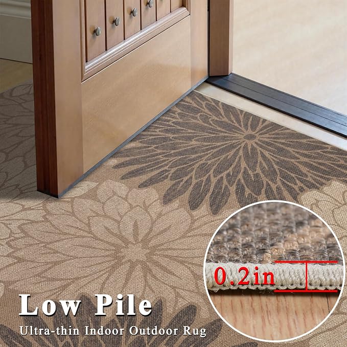 Floral Easy Jute Rug 5x7 Outdoor Patio Rug Washable Area Rugs - Image 4