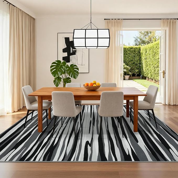 YIHOUSE 6×9 Ft Area Rugs for Living Room: Modern Abstract Black Grey and White - Image 3