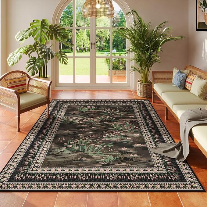 Rugcomf 4x6 Rug for Bedroom Impressionist-Style Vintage Washable Rugs Non Slip by Rugcomf