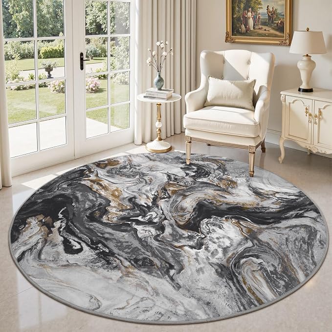 6x6 Round Area Rugs for Living Room, Modern Abstract Rug for Bedroom, by PADOOR