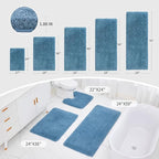 Blue Toilet Rug 22x24 Non Slip Fluffy Toilet Floor Mat U Shaped Washable - Image 2