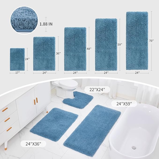 Blue Toilet Rug 22x24 Non Slip Fluffy Toilet Floor Mat U Shaped Washable - Image 2