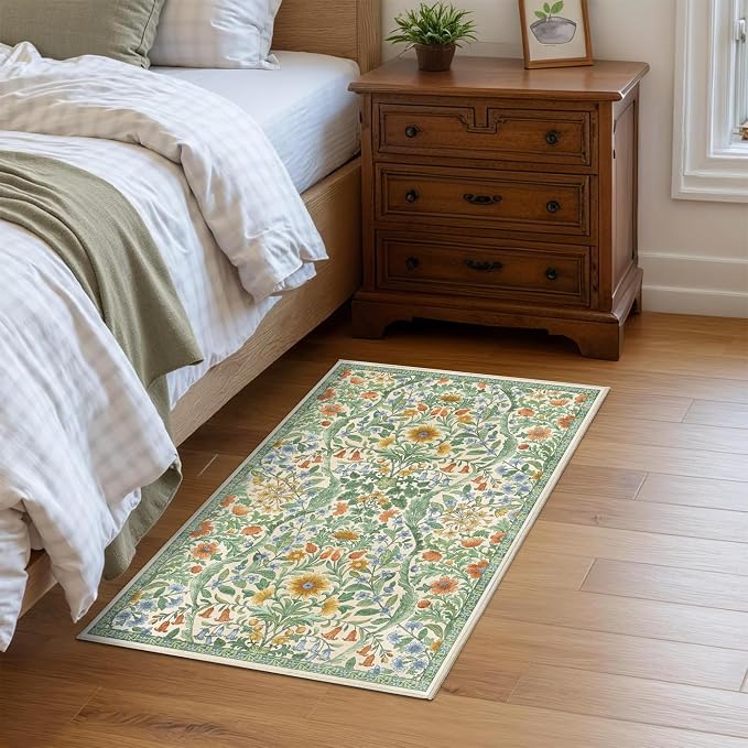 Floral 2x3 Entryway Rug, Washable Front Door Mat Indoor Non Slip Low Pile Small - Image 3