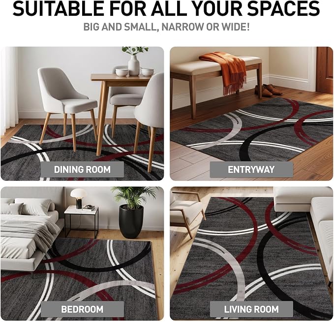 Rugshop Modern Wavy Circles Design Non-Shedding Square Rug, Carpet - Image 3