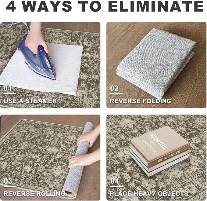 KILOCOCO Area Rug 3x5 Entryway Rug Washable Printed Vintage Floral Rubber - Image 8