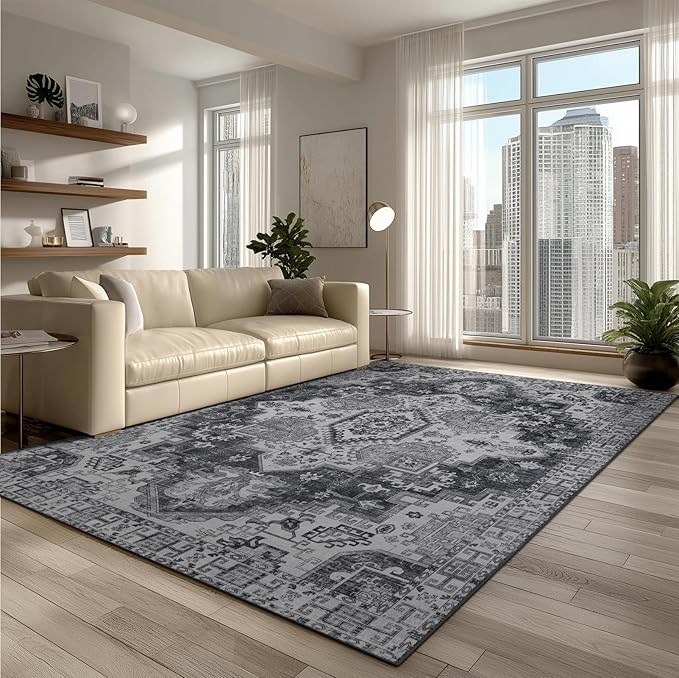 Washable Rugs 5x7 Area Rugs for Living Room, Thin Carpet for Bedroom, Soft Faux by KENODITANAreaRug