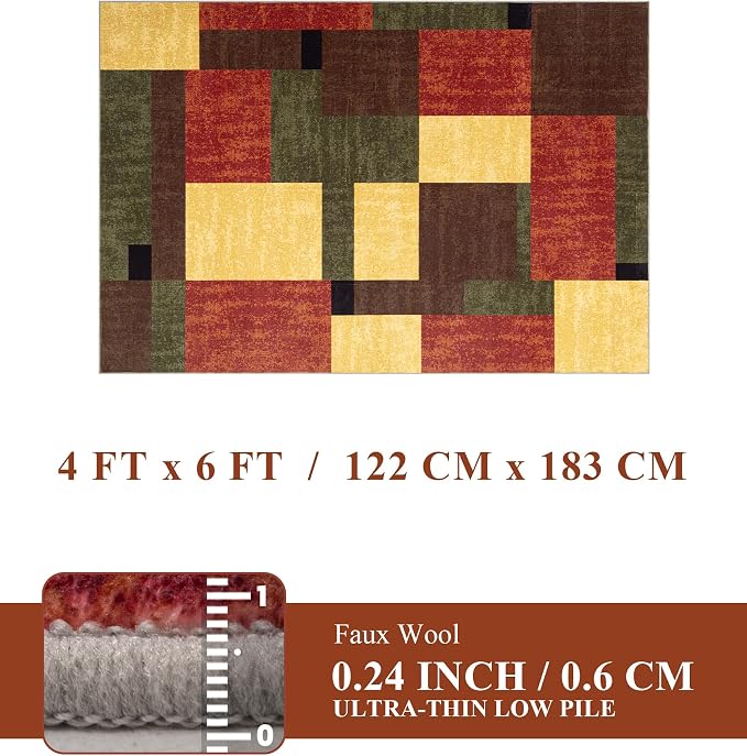YIHOUSE Red and Green Rug 4x6, Burgundy Farmhouse Vintage Rugs Washable - Image 5