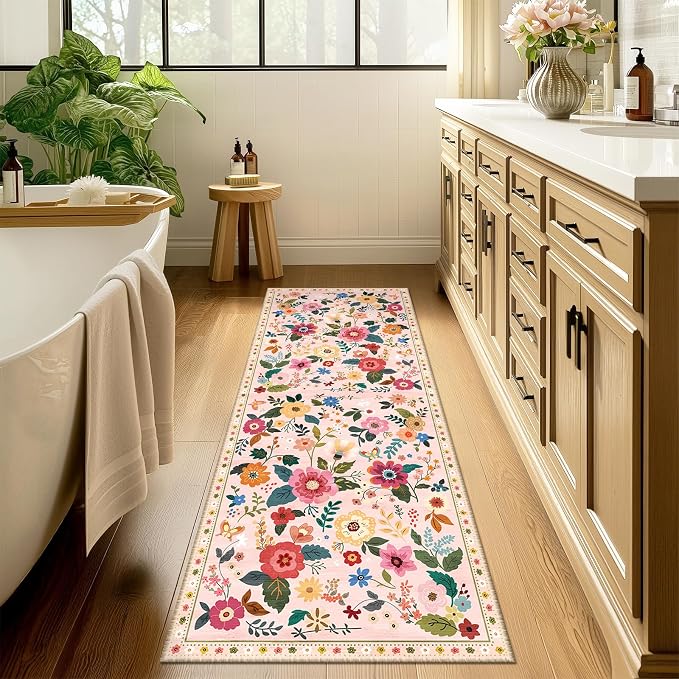 Floral 2x10 Area Rug Machine Washable Soft Print Boho Carpet Non Slip Doormat - Image 8