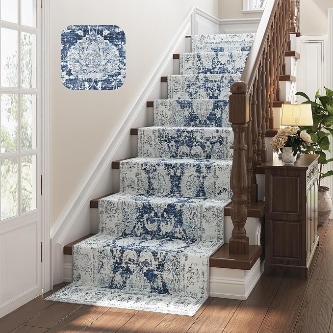 jinchan Fiora Hallway Runner Rug 3x10 Machine Washable Runner Rug Dark Blue - Image 2