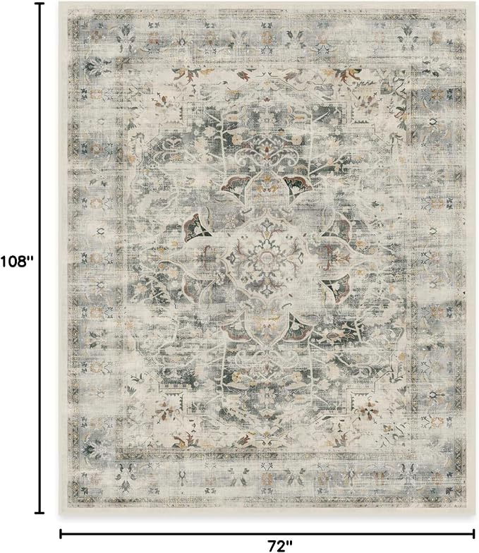 RUGGABLE Washable Vintage Area Rug – Sarrah Sage 6x9, Stain-Resistant, Non-Slip - Image 2