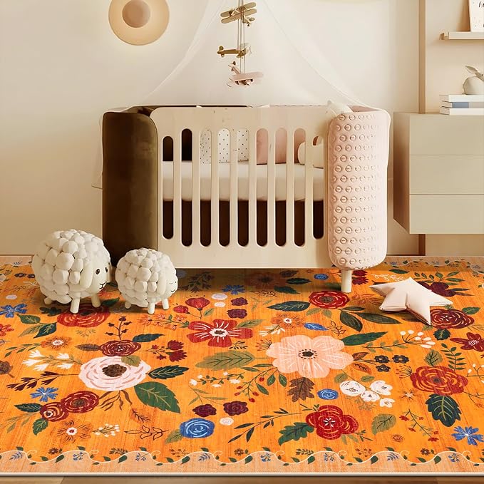 U'Artlines 5x7ft Fall Floral Area Rug, Machine Washable Ultra Soft Low Pile Non - Image 6