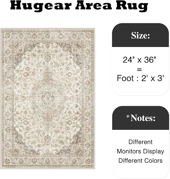 HUGEAR 2x3 Entrance Area Rug Vintage Brown Small Rug Machine Washable Door Mat - Image 2