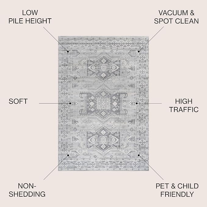 JONATHAN Y Modern Vintage Medallion Light Grey Indoor Area Rug, Easy-Cleaning - Image 2