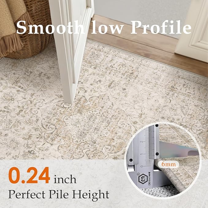 10x12 Beige Area Rug Vintage Living Room Bedroom Washable Carpet Non-Slip Soft - Image 7