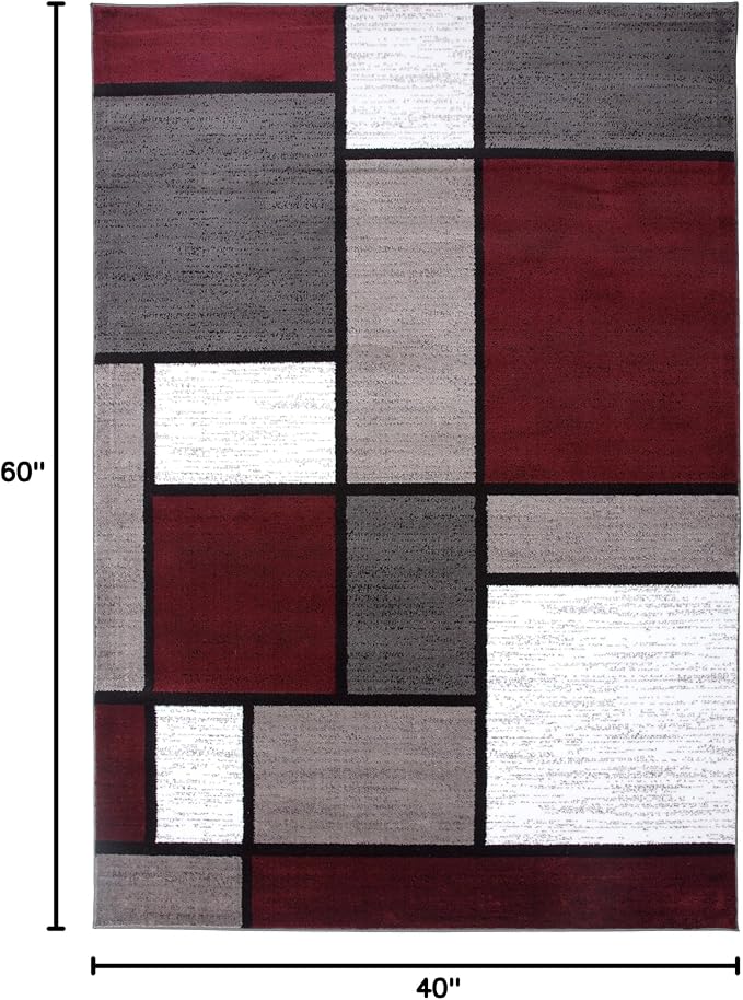 Rugshop Modern Geometric Boxes Red Area Rug, Fade-Resistant Carpet - Image 2