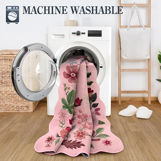 Lahome Floral Living Room Rugs, Non-Slip Washable Rugs Stain Resistant Throw - Image 4