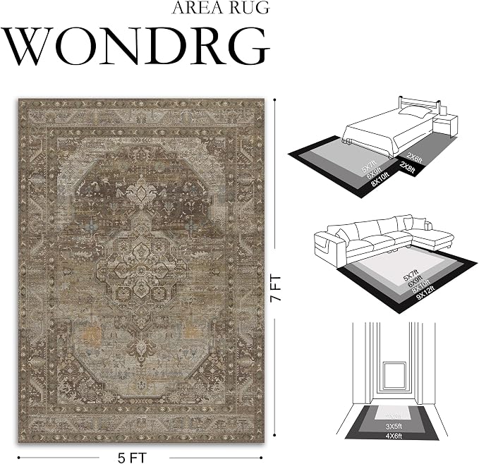 6x9 Brown Washable Vintage Area Rug - Image 2