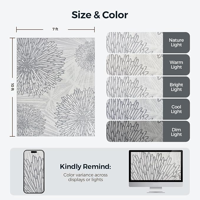 WITSHOCK 7x10 Washable Rug for Living Room, Modern Floral Distress Print - Image 6
