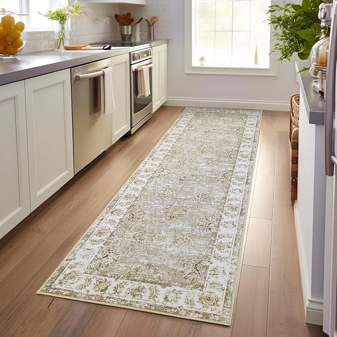 jinchan Fiora Hallway Runner Rug 3x8 Machine Washable Runner Rug Taupe Vintage by JINCHAN