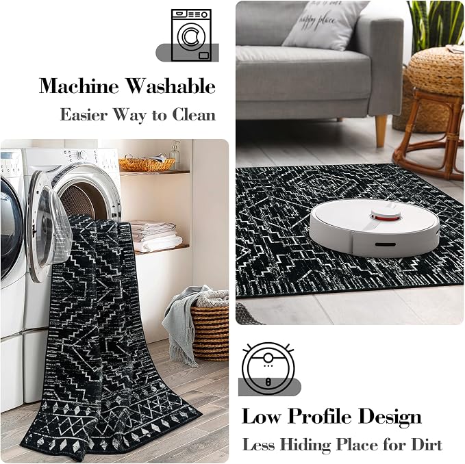 Wonnitar Moroccan Washable Rug 4x6, Non-Slip Farmhouse Bedroom Carpet Dorm Room - Image 3
