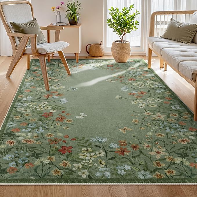 Wonnitar Washable 5x7 Area Rugs, Non-Shedding Living Room Throw Rug, Botanical by Wonnitar