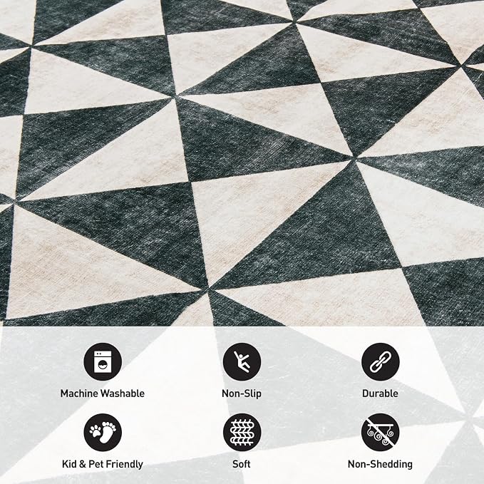 Rugshop Geometric Diamond Washable Non Slip Area Rug 2' x 3' Cream - Image 9