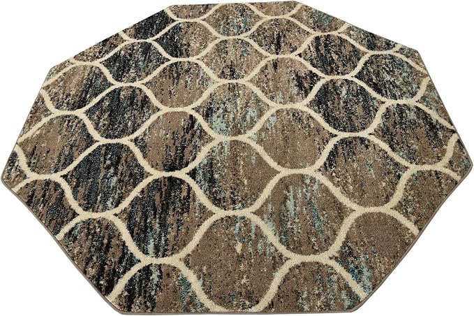 Rugs.com Lattice Frieze Collection Rug – 6 Ft Octagon Blue Multi Medium-Pile - Image 4