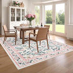 8x10 Washable Floral Distressed Rug, Vintage Farmhouse Area Rug - Image 3
