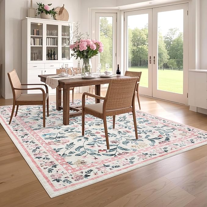 5x7 Washable Non-Slip Rug, Vintage Floral Area Rug - Image 2