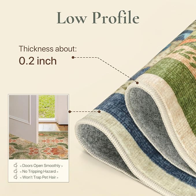 Bavni 2'6''x10 Runner Rug, Microfiber Washable Non-Slip Vintage Floral Rugs - Image 6