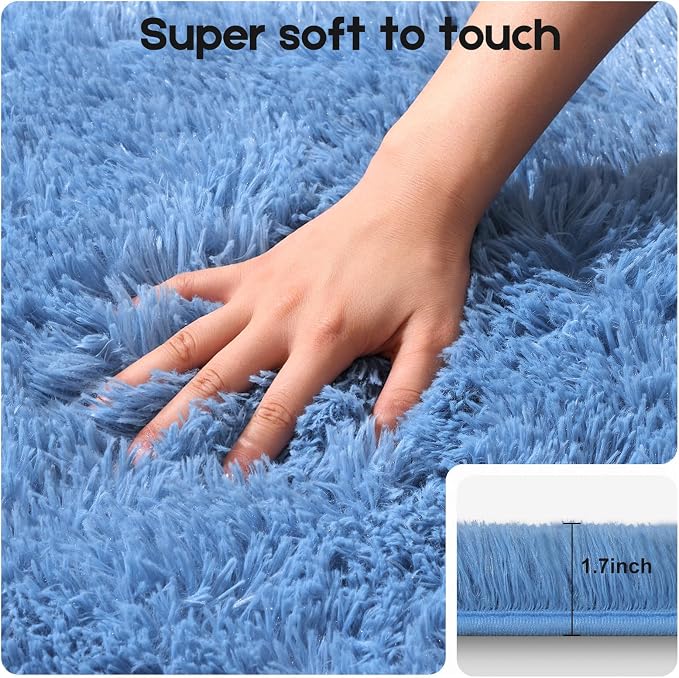 2x3 Blue Rugs for Bedroom Living Room, Fluffy Small Area Rug Soft Shag Carpet - Image 3