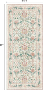 Bavni 2'6''x6 Runner Rug, Microfiber Washable Non-Slip Vintage Floral Rugs - Image 2