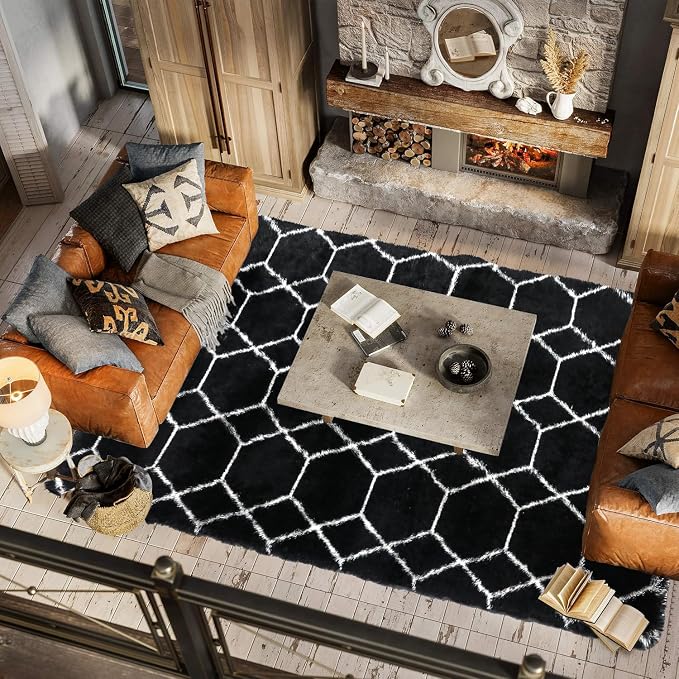 ONASAR Area Rugs for Bedroom Living Room, Fluffy 4x6 Black and White Rug - Image 4
