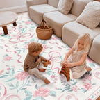 Pink Rug Bow Floral 8x10 Rug, Washable Area Rugs - Image 4
