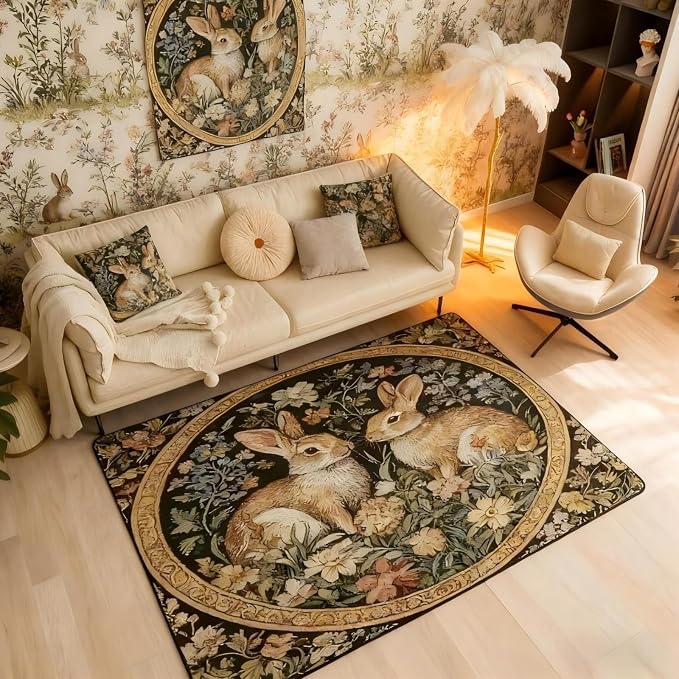 Rustic Rabbits 3 x 5 Area Rug Country Plant Leaves Floral Rugs - Image 4