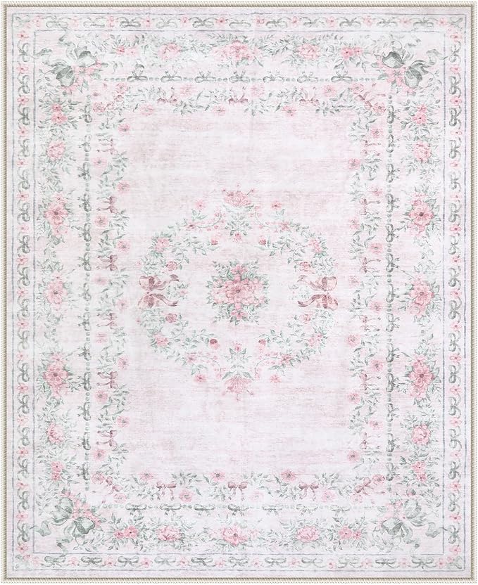 Wonnitar Floral Bow Print 8x10 Area Rugs, Washable Pink Rugs - Image 2