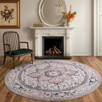 PURRUGS Vintage Farmhouse Boho Area Rug 6x6 ft, Non-Slip Machine Washable Round by PURRUGS