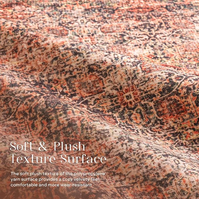Phantoscope Washable Area Rug 6'x9' Non-Slip, Vintage Neutral Xmas Rugs - Image 3