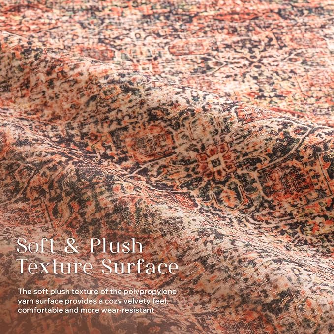 Phantoscope Washable Area Rug 4'x6' Non-Slip, Vintage Neutral Xmas Rugs - Image 4