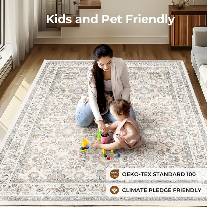 WITSHOCK Living Room Area Rugs 5x8: Soft Non-Slip Backing Washable Rugs Vintage - Image 4