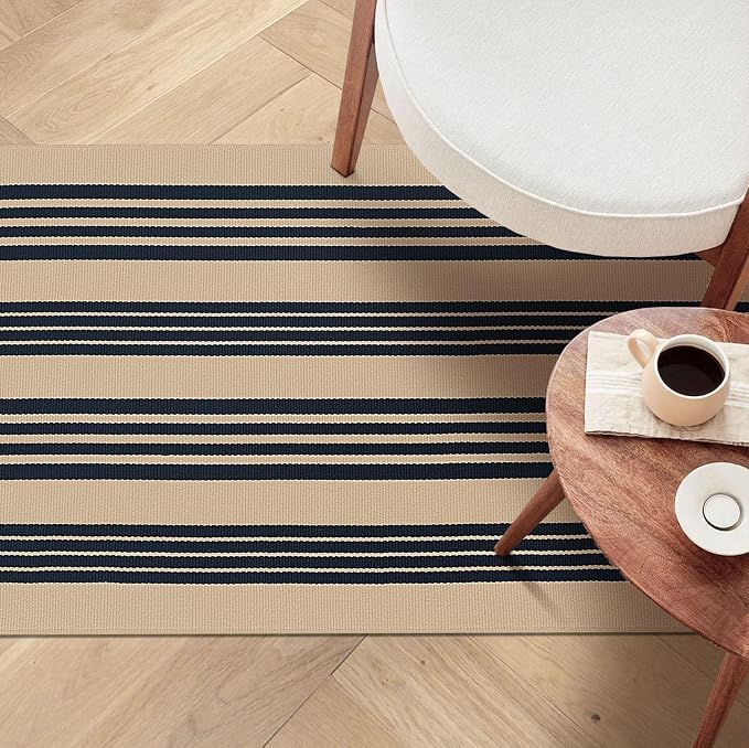 KOZYFLY Striped Front Door Mat 27.5x43 Inches Brown and Black Front Door Rug - Image 3